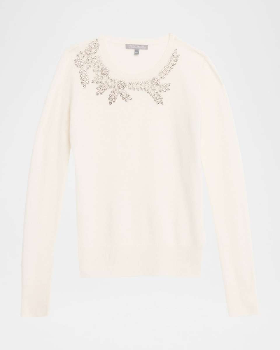 Cashmere Floral Rhinestone-Embellished Sweater